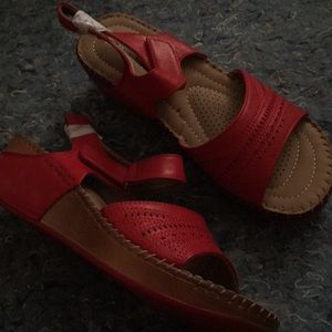 Lady Godiva Women’s Ankle Strap Wedge Sandals Red